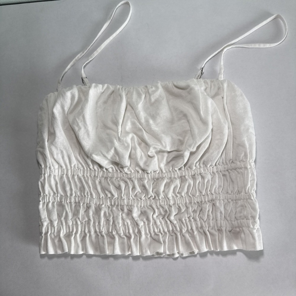 Abercrombie & Fitch Womens Linen Blend Ruched Crop Top Size M White